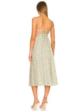 For Love & Lemons Raleigh Midi Dress Large NWT Backless Floral Pinafore Cotton